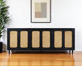 94 Black Distressed Solid Wood Sideboard with Six Doors