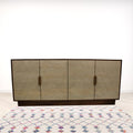 72 Brown And Ivory Distressed Solid Wood Carved Geometric Sideboard with Four Doors