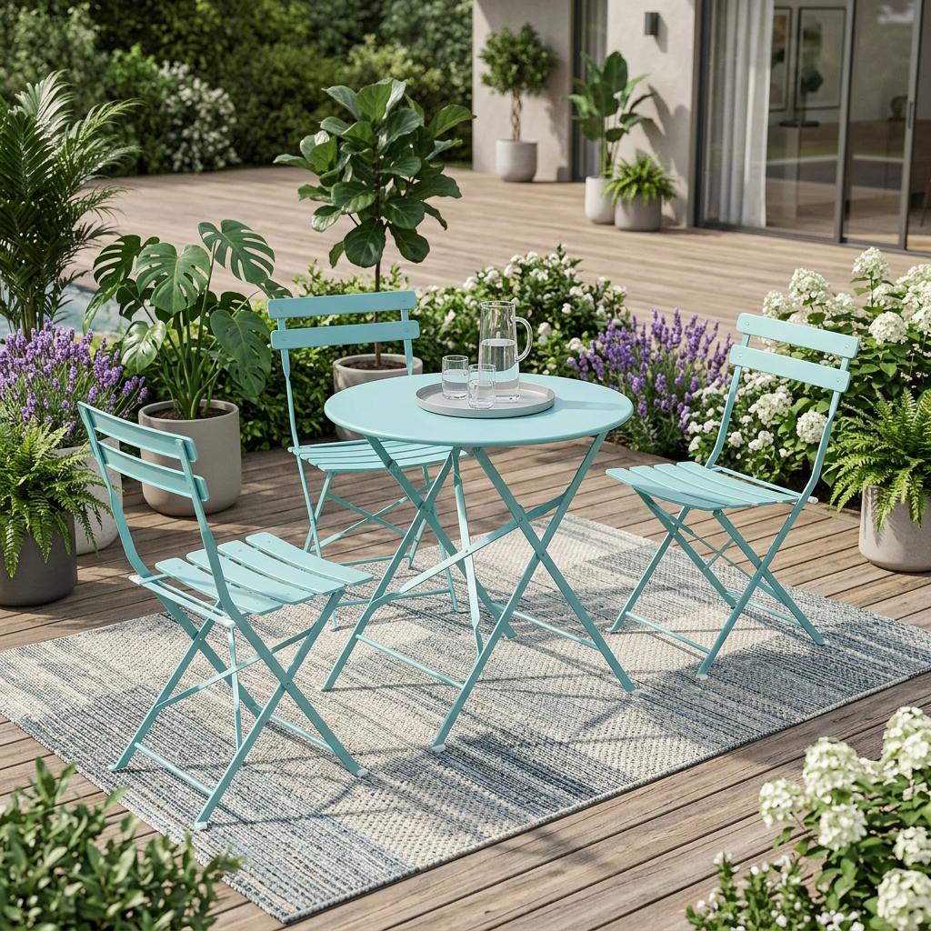 30 Aqua Rounded Aluminum Folding Outdoor Bistro Table with Umbrella Hole