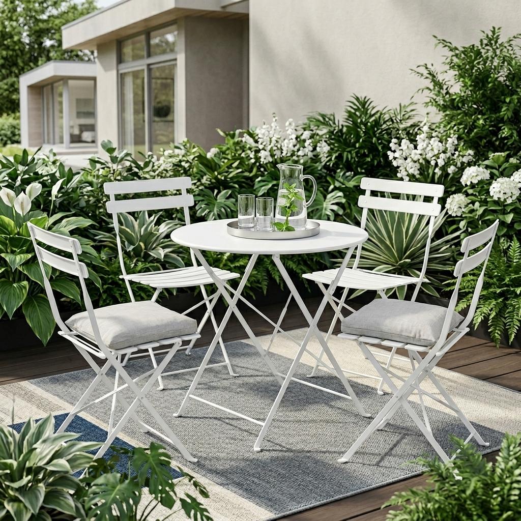 30 White Rounded Aluminum Folding Outdoor Bistro Table with Umbrella Hole