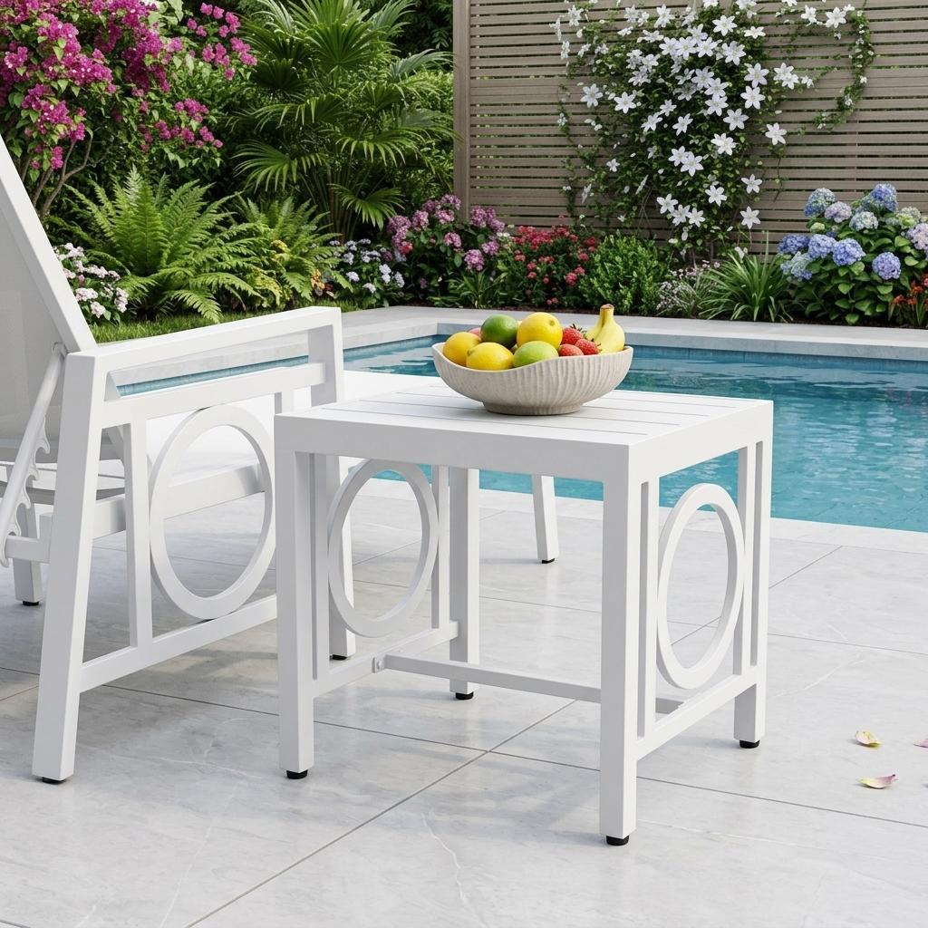 16 White Metal Outdoor Side Table
