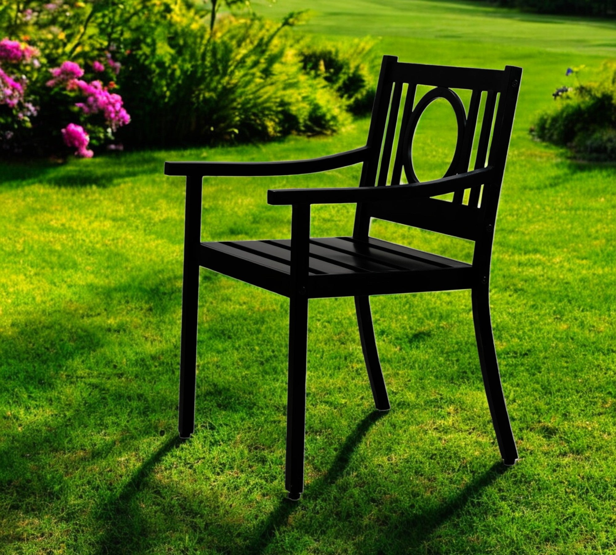 24 Black Steel Geo Back Outdoor Arm Chair