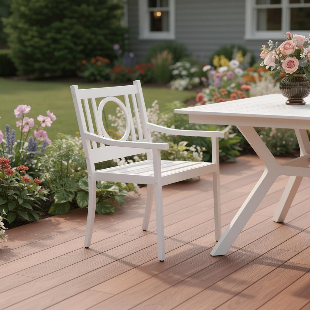 24 White Steel Geo Back Outdoor Arm Chair