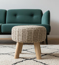 19 Taupe and Brown Wool Round Footstool