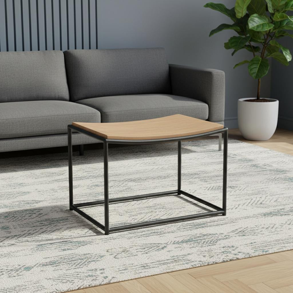 23 Natural and Black Solid Wood and Metal Footstool