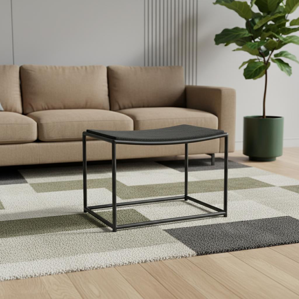 23 Black Solid Wood and Metal Footstool