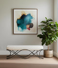 55 Cream and Nickel Fabric and Metal Upholstered Bench