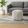 16 Cream And Black Cotton Geometric Cube Pouf Ottoman