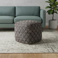 16 Brown and Gray Cotton And Leather Geometric Cube Pouf Ottoman