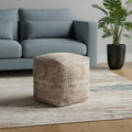 18 Beige and Taupe Chenille Geometric Cube Pouf Ottoman