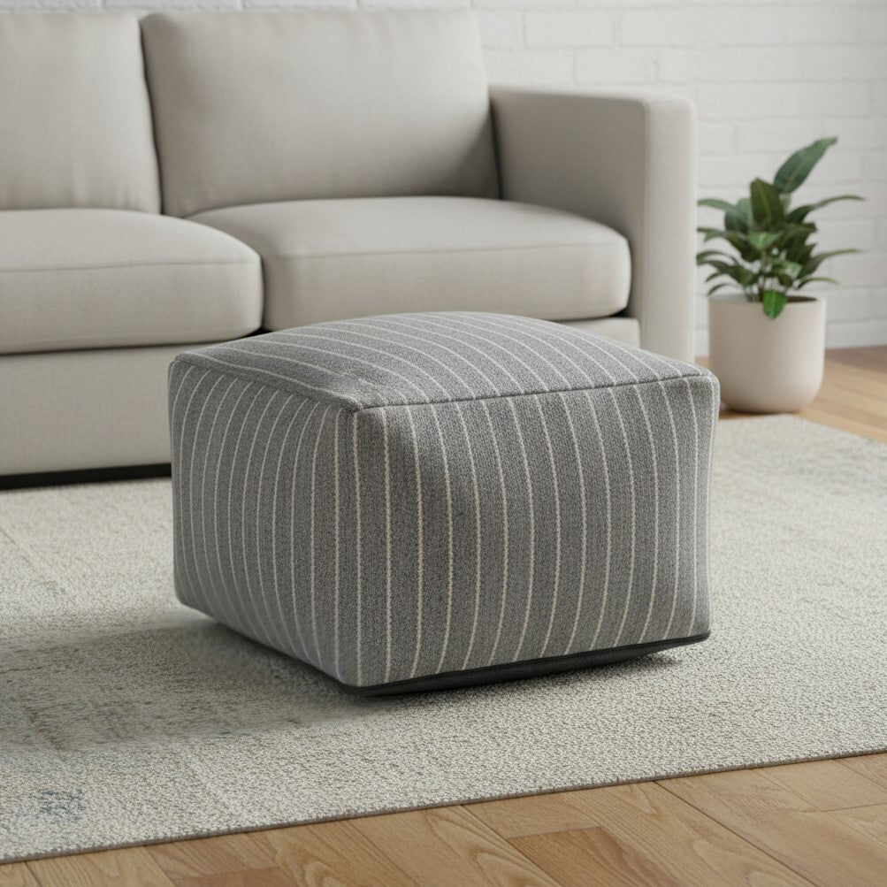 22 Blue and White Textural Stripe Cube Pouf Ottoman