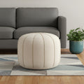 18 Beige and Taupe Fabric Striped Round Pouf Ottoman