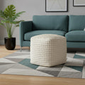 16 Beige and Cream Wool Striped Cube Pouf Ottoman