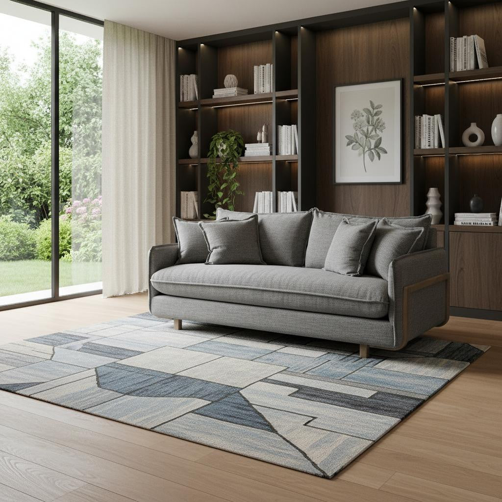 84 Gray Fabric Sofa With Brown Legs