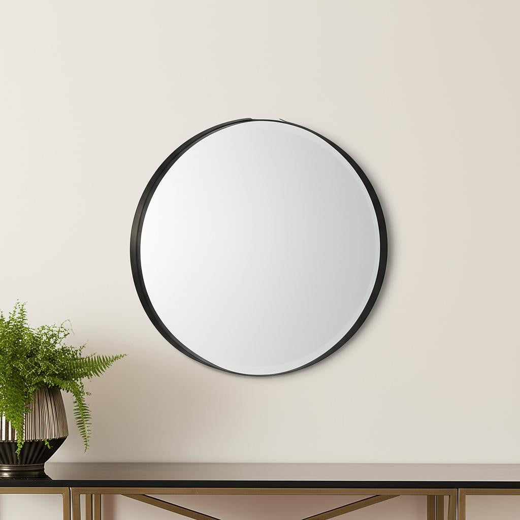 24 Black Metal Round Framed Accent Mirror