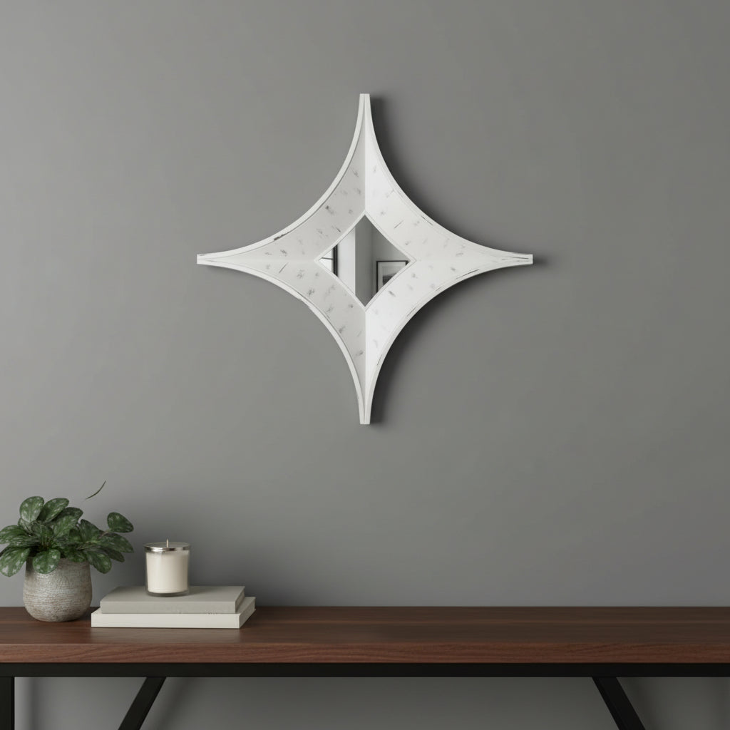 17 White Solid Wood Star Framed Accent Mirror