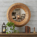 30 Brown Solid Wood Faceted And Beaded Round Framed Accent Mirror