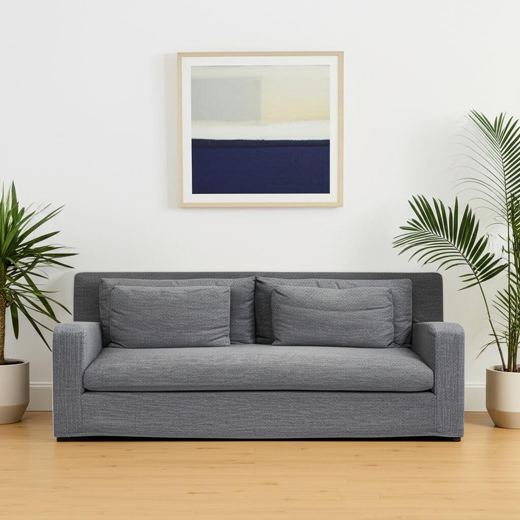 93 Dark Gray Slipcovered Fabric Sofa With Toss Pillows