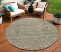 8 Pewter Round Floral Washable Indoor Outdoor Area Rug