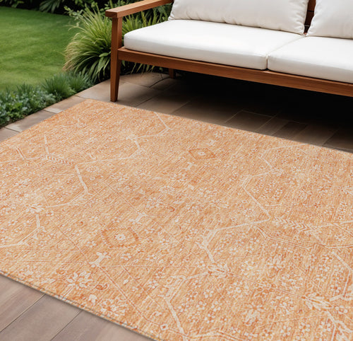 10 X 14 Salmon Floral Washable Indoor Outdoor Area Rug