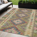 5 X 8 Green Geometric Washable Indoor Outdoor Area Rug