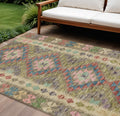 10 X 14 Green Geometric Washable Indoor Outdoor Area Rug