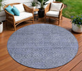 8 Denim Blue Round Geometric Washable Indoor Outdoor Area Rug