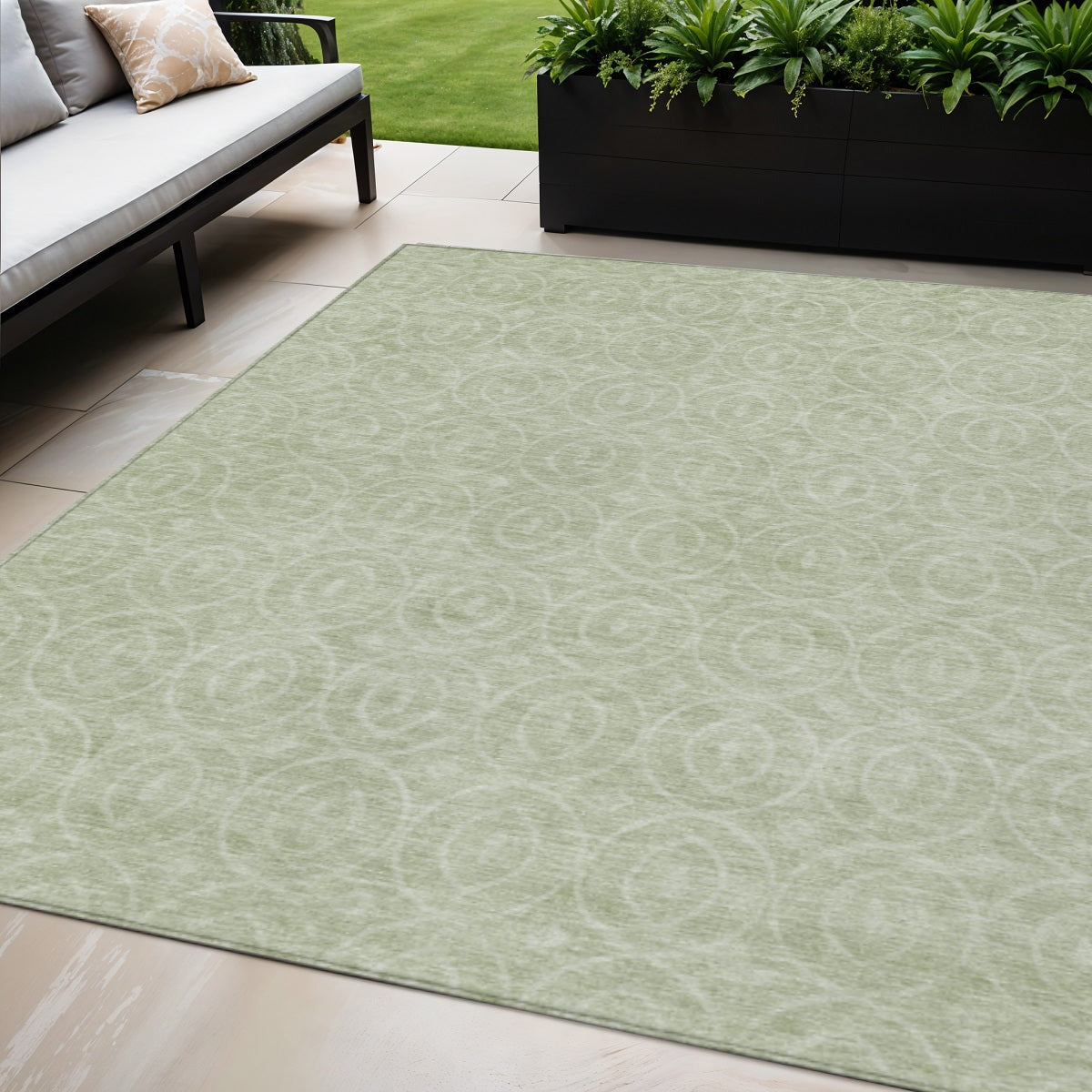 5 X 8 Mint Green Geometric Washable Indoor Outdoor Area Rug