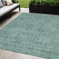 5 X 8 Teal Blue Geometric Washable Indoor Outdoor Area Rug