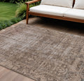9 X 12 Brown Oriental Washable Indoor Outdoor Area Rug