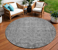 8 Gray Round Oriental Washable Indoor Outdoor Area Rug