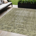 5 X 8 Olive Green Oriental Washable Indoor Outdoor Area Rug