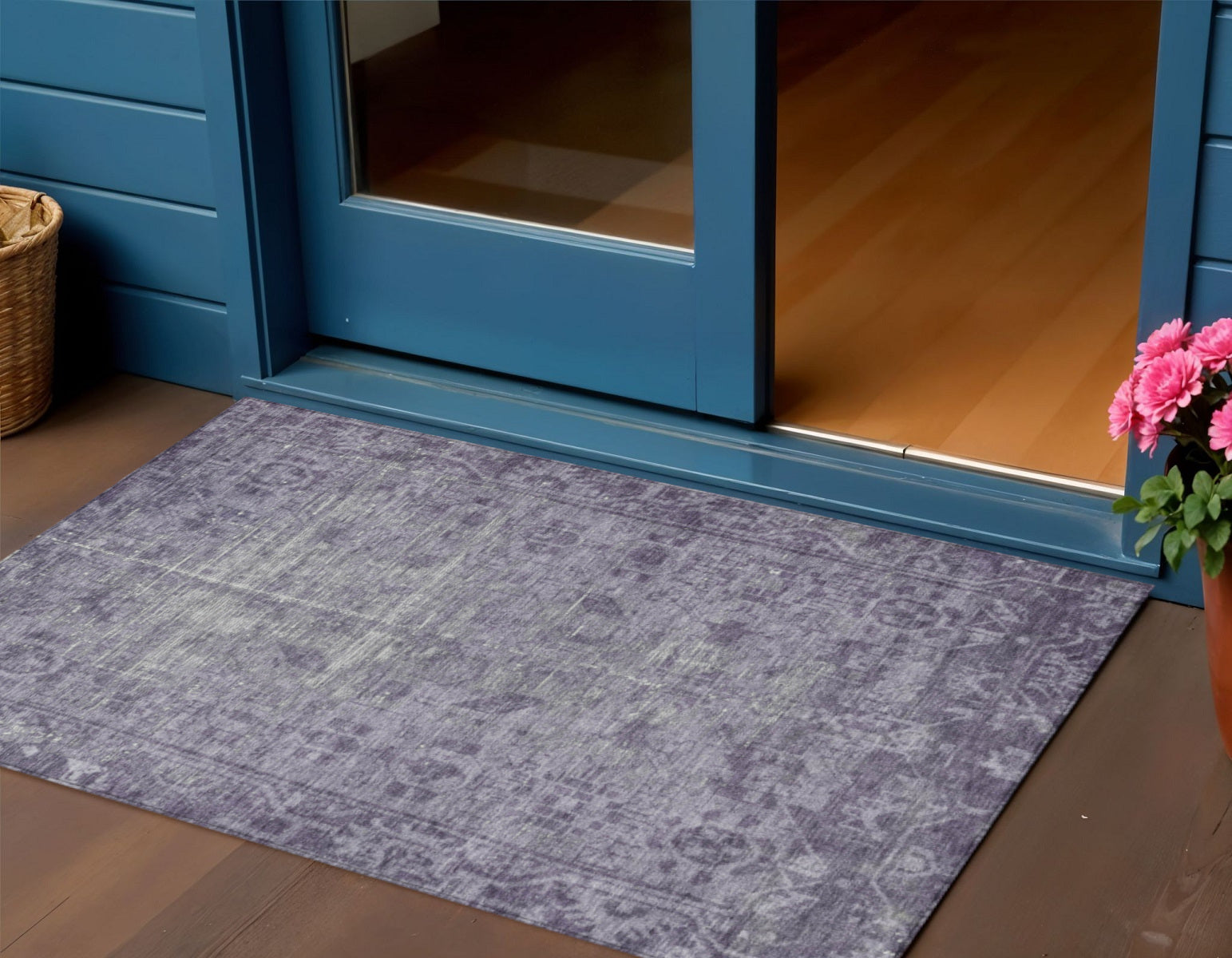 3 X 5 Purple Oriental Washable Indoor Outdoor Area Rug