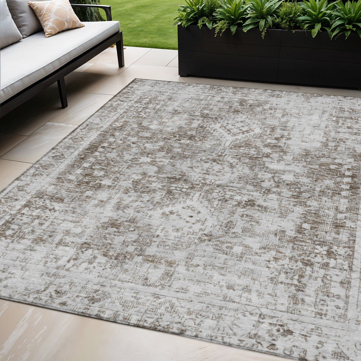 5 X 8 Chocolate Oriental Washable Indoor Outdoor Area Rug