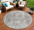 8 Chocolate Round Oriental Washable Indoor Outdoor Area Rug