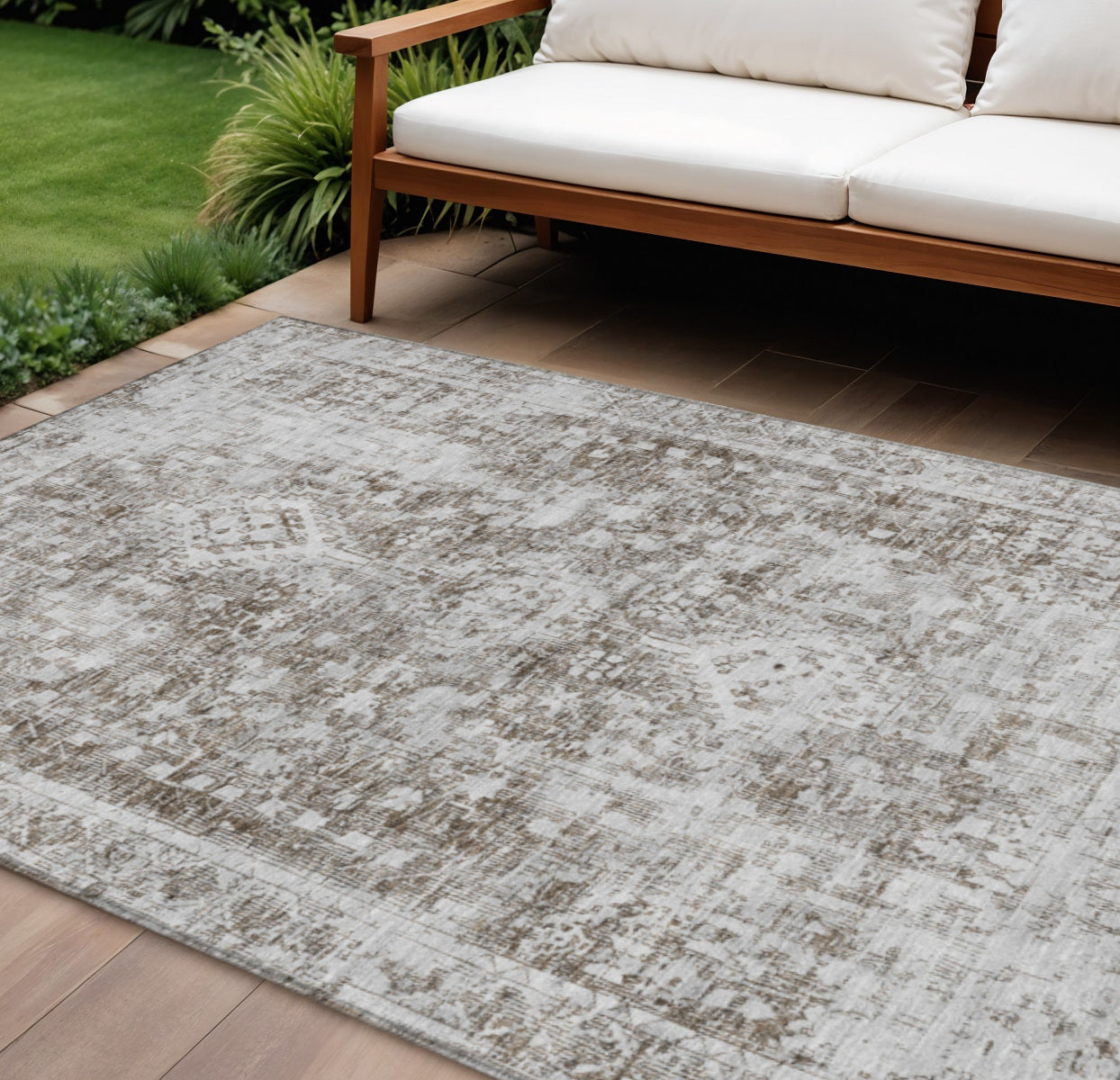 9 X 12 Chocolate Oriental Washable Indoor Outdoor Area Rug