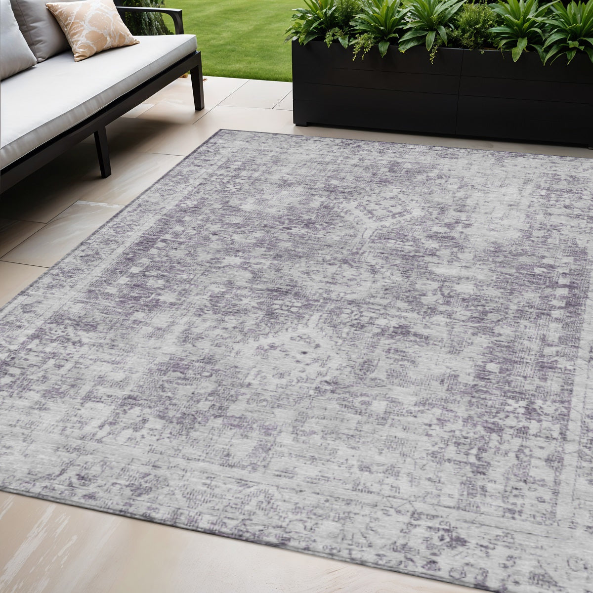 5 X 8 Plum Oriental Washable Indoor Outdoor Area Rug