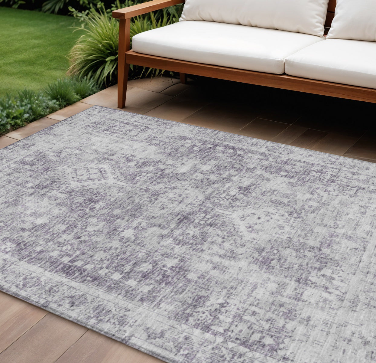 8 X 10 Plum Oriental Washable Indoor Outdoor Area Rug