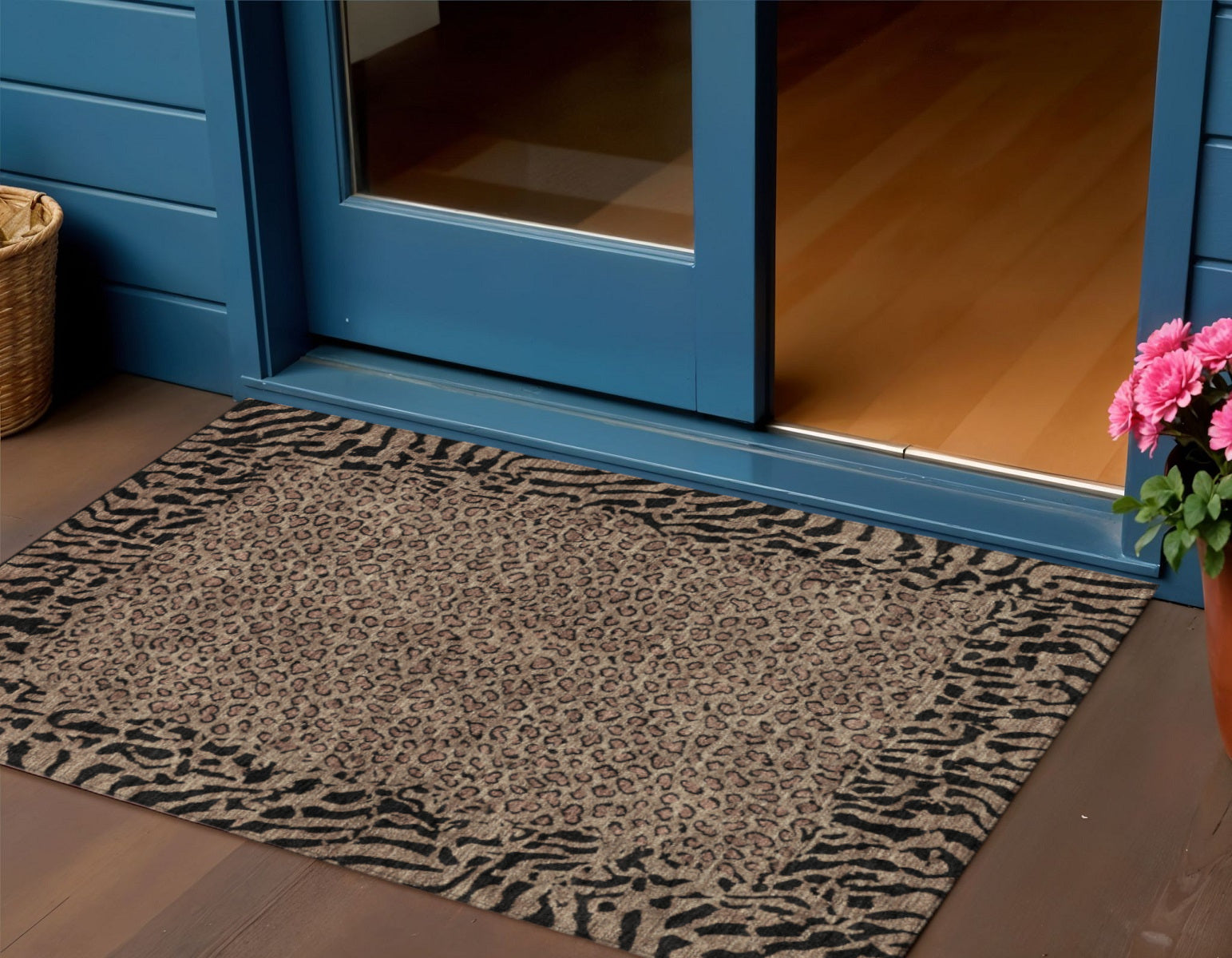 3 X 5 Brown Animal Print Washable Indoor Outdoor Area Rug