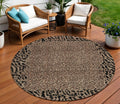 8 Brown Round Animal Print Washable Indoor Outdoor Area Rug