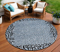 8 Blue Round Animal Print Washable Indoor Outdoor Area Rug