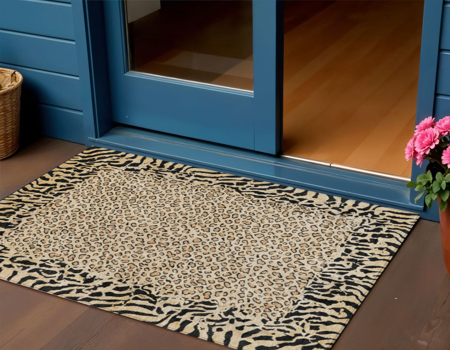 3 X 5 Gold Animal Print Washable Indoor Outdoor Area Rug