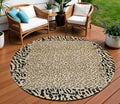 8 Gold Round Animal Print Washable Indoor Outdoor Area Rug