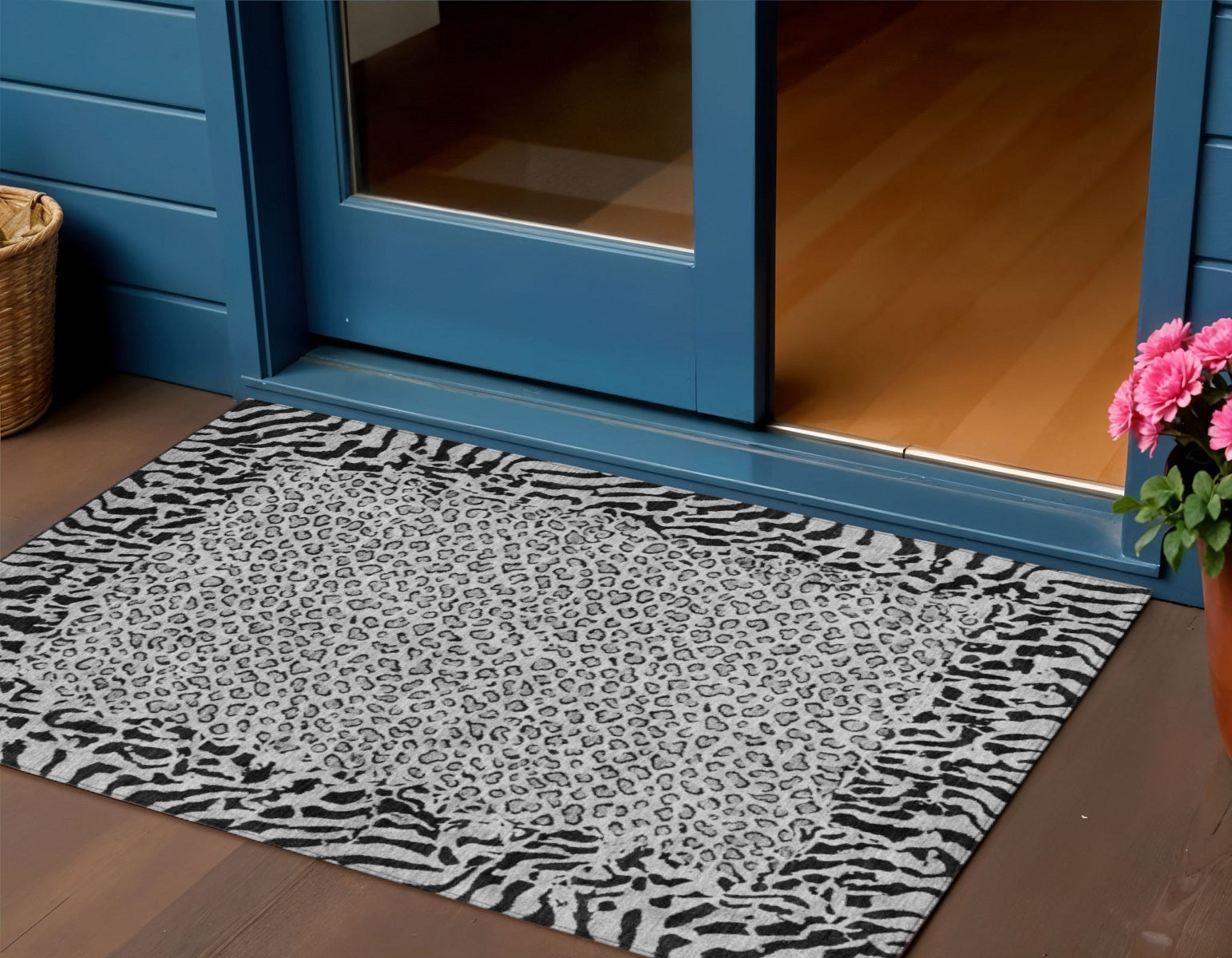 3 X 5 Gray Animal Print Washable Indoor Outdoor Area Rug