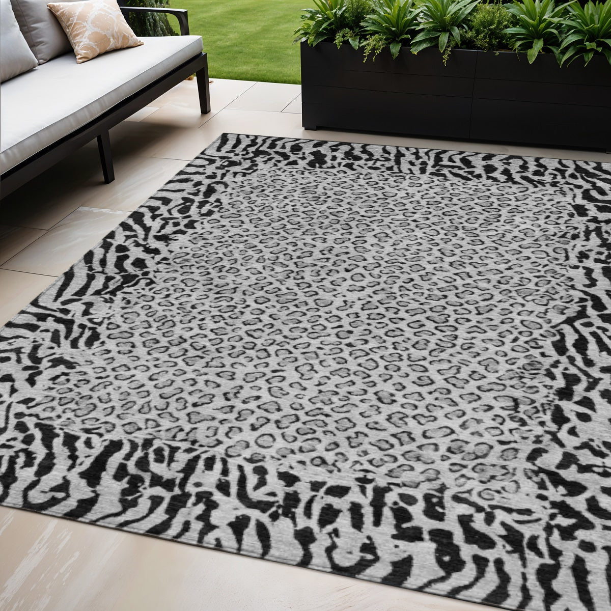 5 X 8 Gray Animal Print Washable Indoor Outdoor Area Rug
