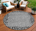 8 Gray Round Animal Print Washable Indoor Outdoor Area Rug