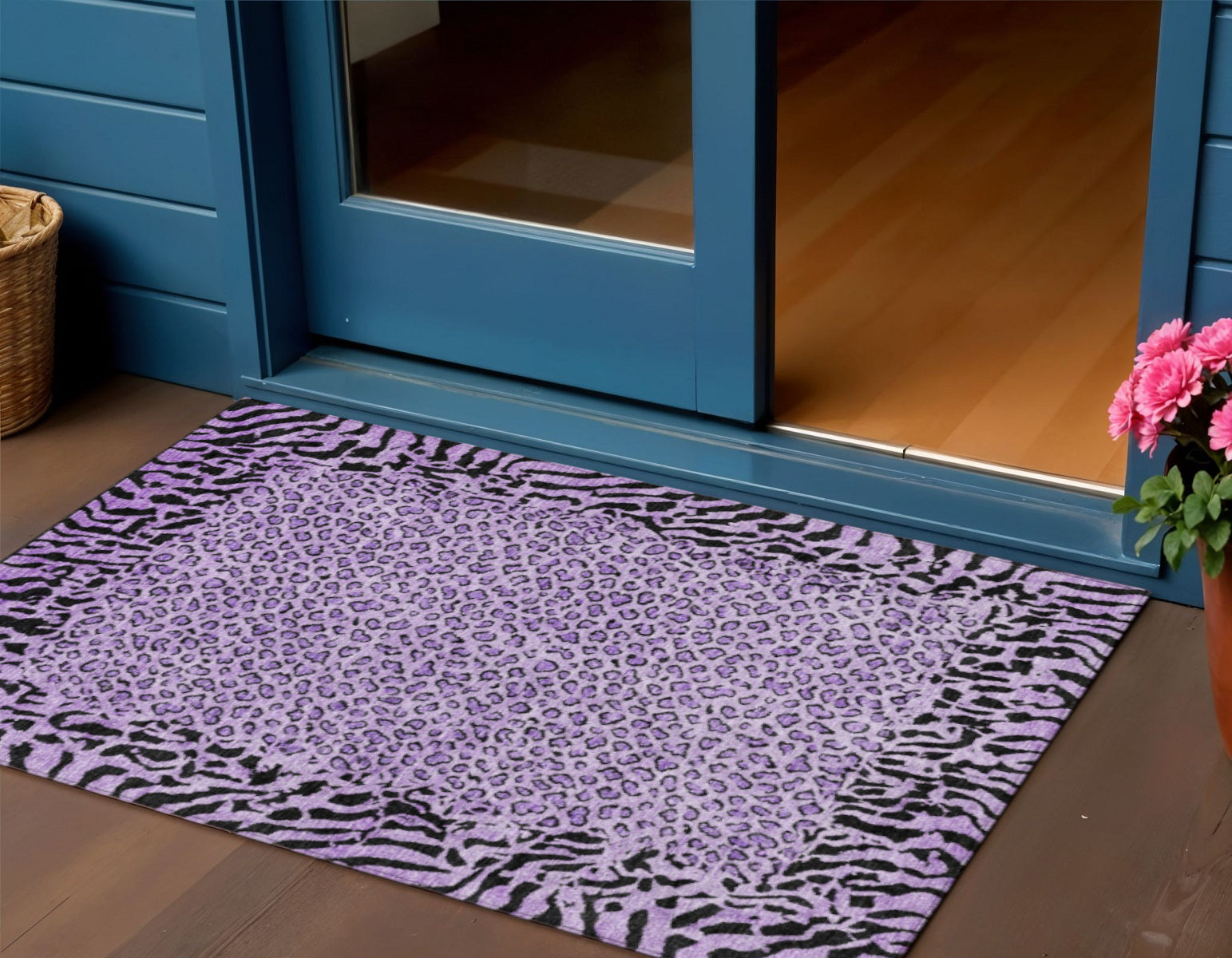 3 X 5 Purple Animal Print Washable Indoor Outdoor Area Rug