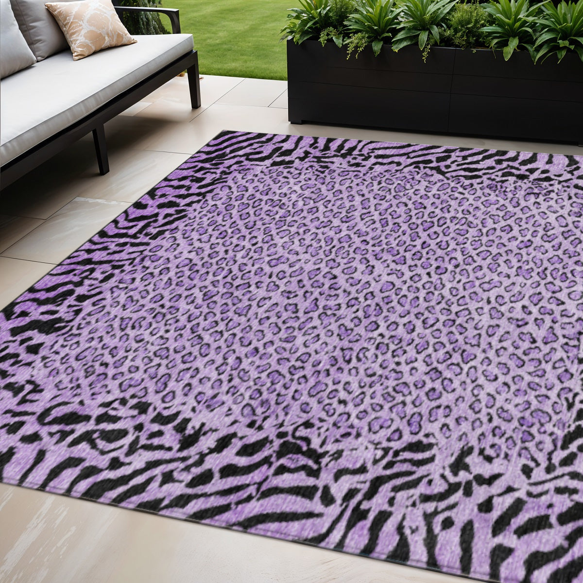 5 X 8 Purple Animal Print Washable Indoor Outdoor Area Rug