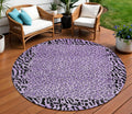 8 Purple Round Animal Print Washable Indoor Outdoor Area Rug
