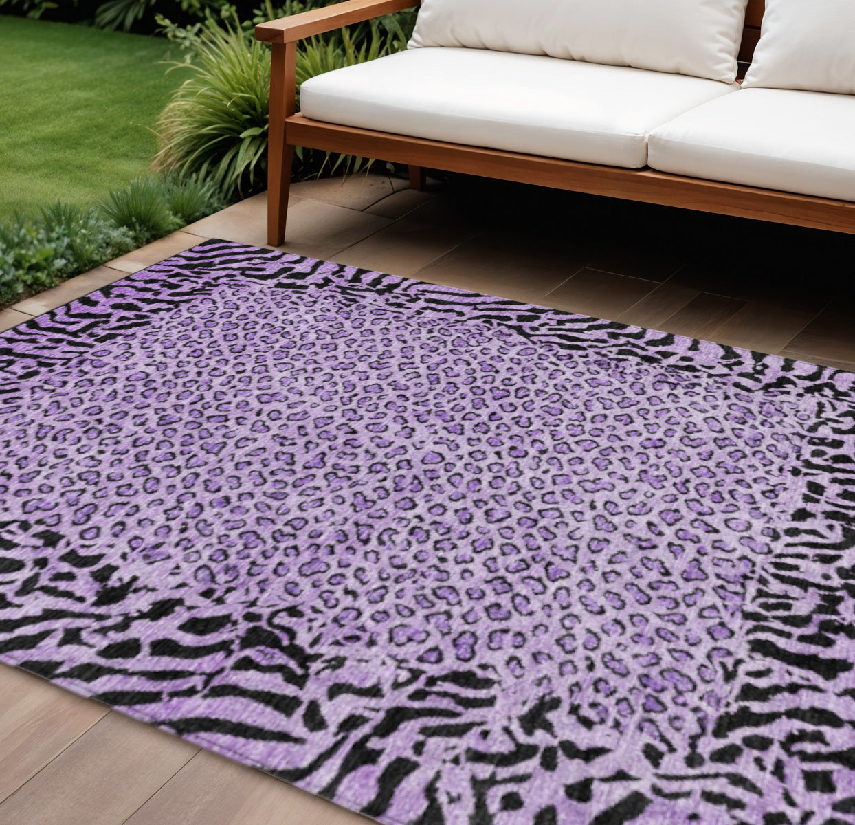 9 X 12 Purple Animal Print Washable Indoor Outdoor Area Rug